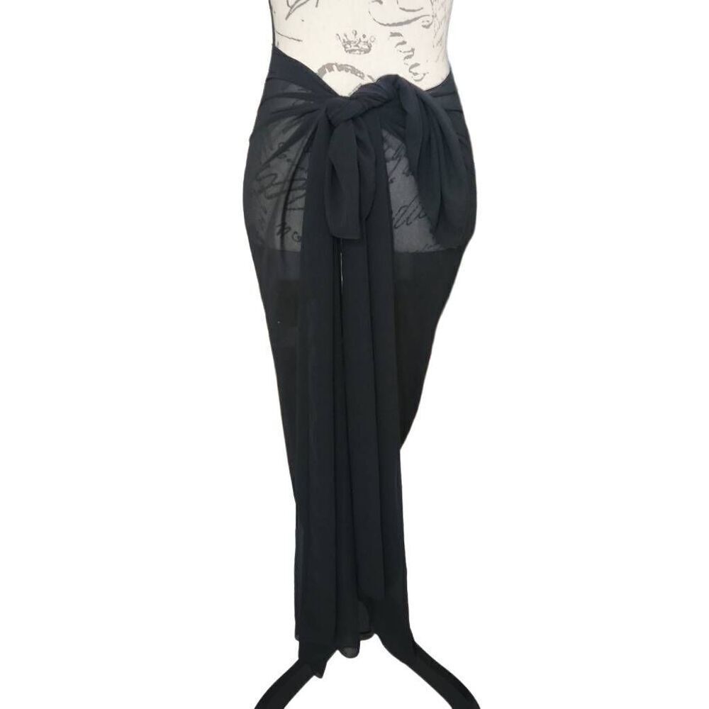 Ekouaer Ladies Size Medium Black Sheer Beach Tie On Wrap Skirt